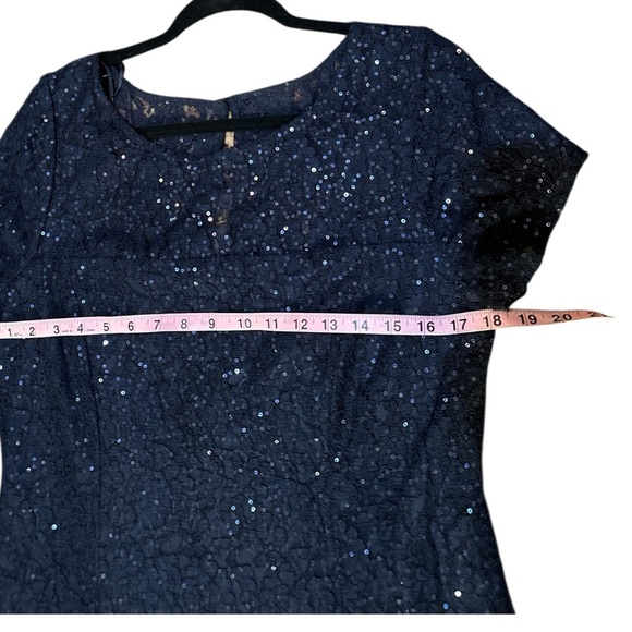 SLNY Navy Sequin Fit & Flare Dress Size 12P NWT - Picture 4 of 13